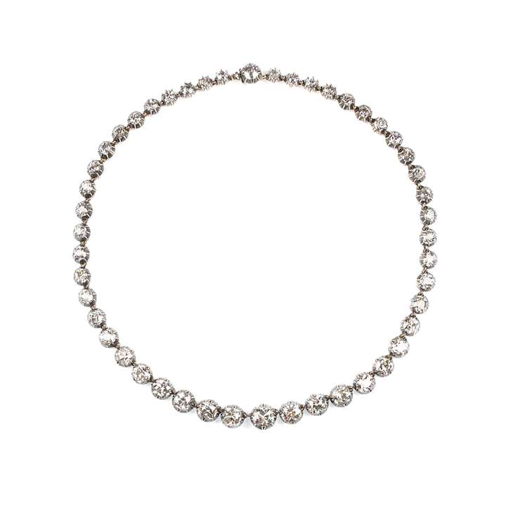19th century graduated diamond collet necklace